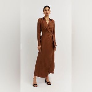 NWT DISSH Size US 2 SASHA TAN WRAP MIDI DRESS